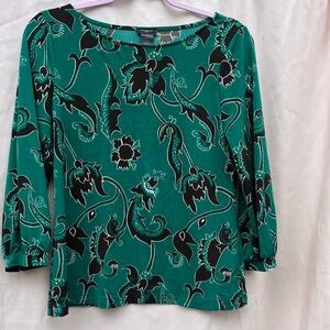 Ann Taylor Teal and Black Floral Blouse